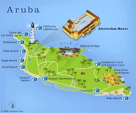 Map Of Aruba Showing Where Things Are Located On The Island Aruba