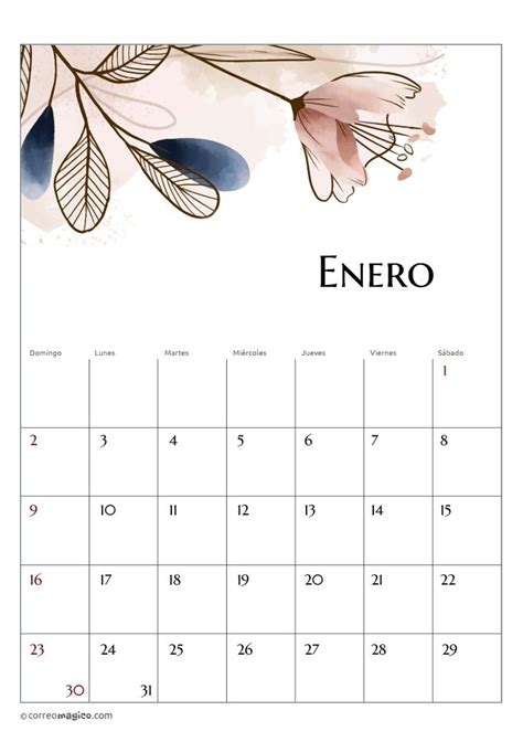 Enero Calendario Flores Calendario Mensual De Cualquier