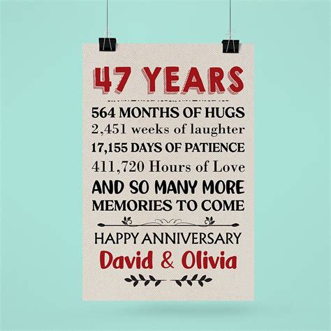 personalized names 47th wedding anniversary ts poster for couple husband and wife her him