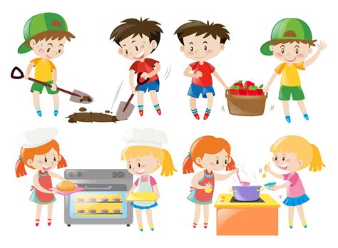 Children Cooking And Doing Things In Garden 369466 Vector Art At Vecteezy