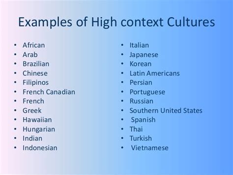 High And Low Context Cultures Relationships In Each