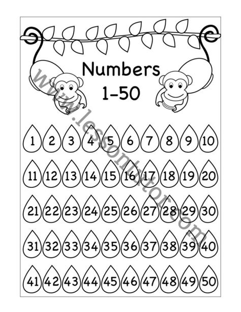 Number Chart 1 50 Worksheet Kindergarten Lesson Tutor