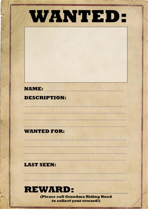Wanted Poster Template Teaching Resources