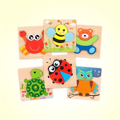 Wooden Jigsaw Puzzle Set 6 Pack Animal Coogam