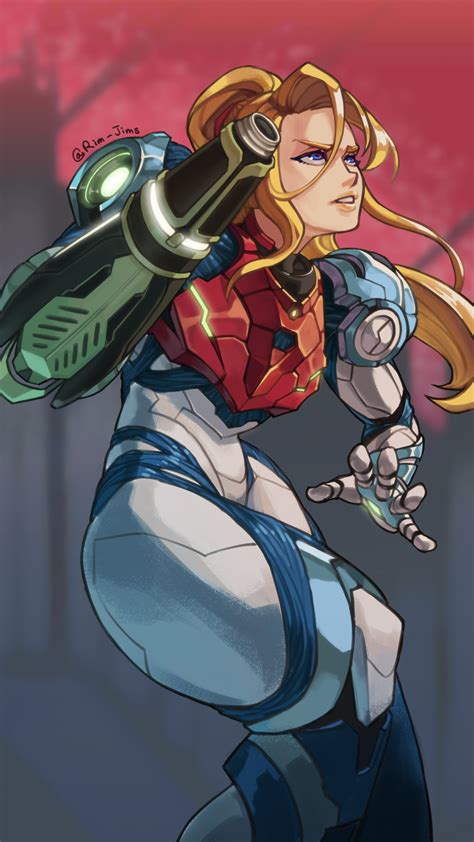 Safebooru Girl Absurdres Arm Cannon Blonde Hair Blue Eyes Highres Looking Up Metroid Metroid