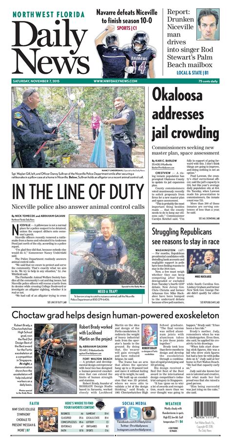 The Nov 7 2015 Front Page Of The Northwest Florida Daily News In