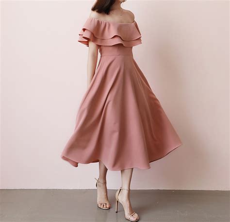 Blush Pink Tea Length Bridesmaid Dress Simple Blush Wedding Dress Blush