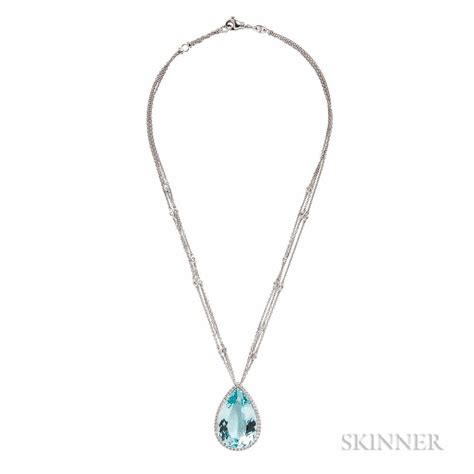 Sold At Auction 18kt White Gold Aquamarine And Diamond Pendant