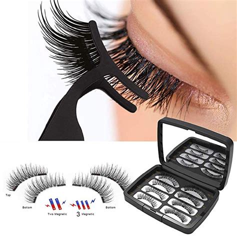 4 pairs 3d magnetic false eyelashes without glue long magnet eye lashes with tweezers shopee
