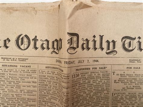 Old Newspaper The Otago Daily Times 7 July 1944