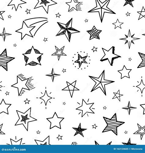 Sketch Stars Seamless Pattern Hand Drawn Grunge Starry Sky Stock