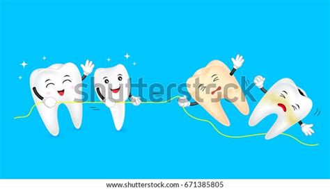 Healthy Unhealthy Teeth Tug War Cute Stock Vector Royalty Free 671385805