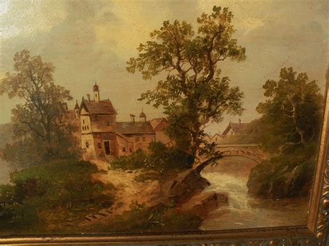 German 19th Century Art Pair Signed Landscape Paintings On
