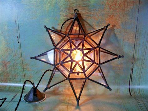 Antique Moravian Star Pendant Light Leaded Copper Glass Etsy Star