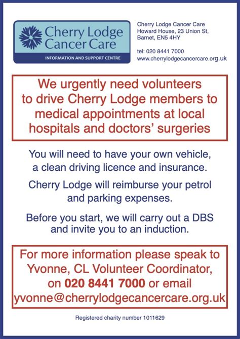 Urgent Call For Volunteer Drivers Cherry Lodge Cancer Care