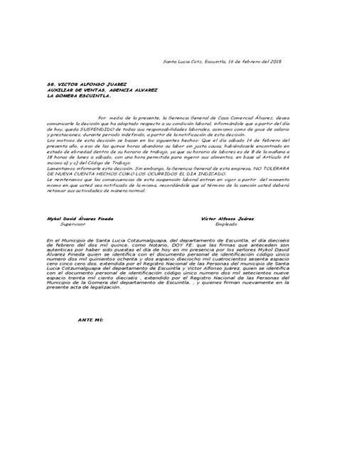 Carta De Suspension Laboral Victor Juarez