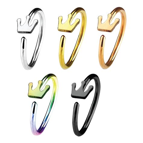 5pcs 20g 8mm Nose Hoop Surgical Steel Crown Body Jewelry Piercing