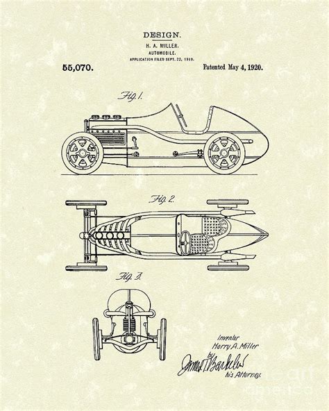 Automobile Miller 1920 Patent Art Drawing By Prior Art Design