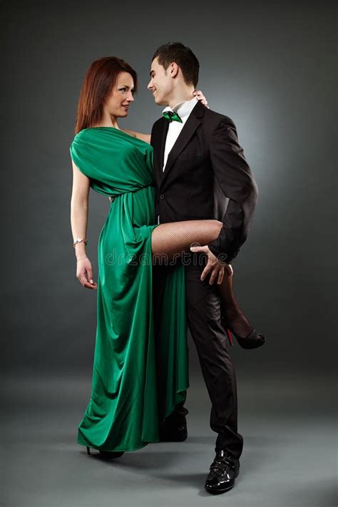 Romantic Couple Dancing Tango On Gray Background Stock Photo Image Of