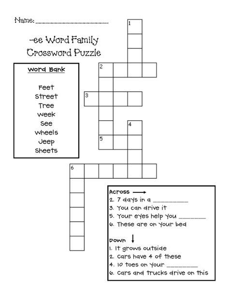Create your own crossword puzzles with a free google sheets template from flippity.net. word family- ee crossword puzzle.pdf | Word families ...