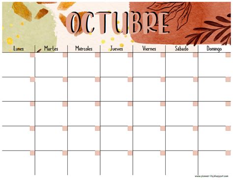Planner Mensual Octubre Gratis Plantilla De Calendario Para Imprimir Calendario Para Escribir