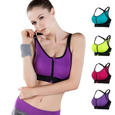 2018 Sexy Front Zipper Yoga Bra Sport Bra Top For Women Gym Running Athletic Vest Underwear
