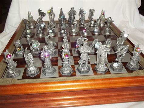 Danbury Mint Fantasy Of The Crystal Chess Set Antiqued Pewter Chess Pieces With Genuine