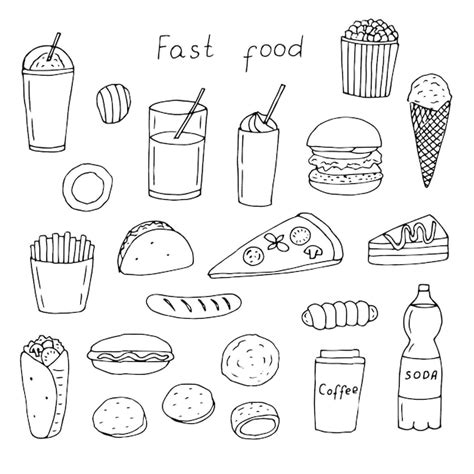 Premium Vector Fast Food Set Vector Illustration Hand Drawing Doodles