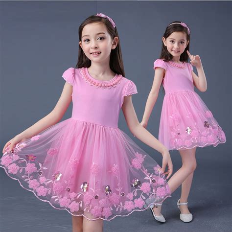 Cute Baby Girl Dress Summer 2017 Pink Lace Short Sleeve Dresses For