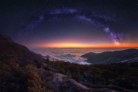 2560x1440 Cloud Landscape Milky Way Nature Night Panorama Sky Starry