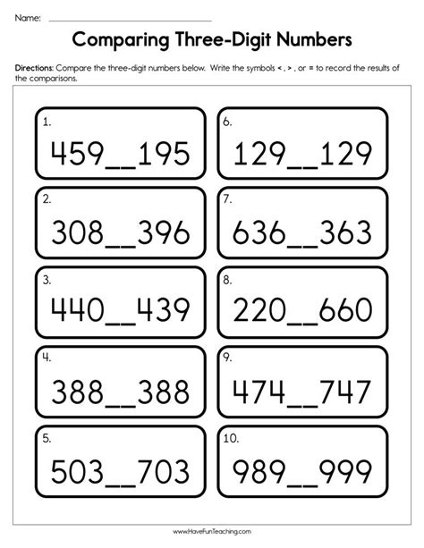 Worksheets On Comparing Numbers For Grade 3