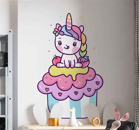 Cartoon Unicorn Sitting On Cupcake Fairy Tale Wall Decal Tenstickers