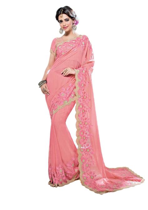 pink embroidered georgette saree with blouse ankit fashions 2303243