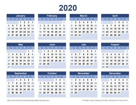 2020 Excel Yearly Calendar Free Printable Templates Riset