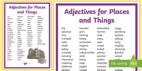 Adjectives For Places And Things Display Poster