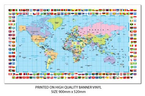 Large Map Of The World Poster 61x91cm Flags Wall Print Brand New Eur