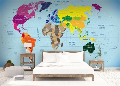 World Map Wallpaper Wall Mural Home Decor For Living Room Bedroom