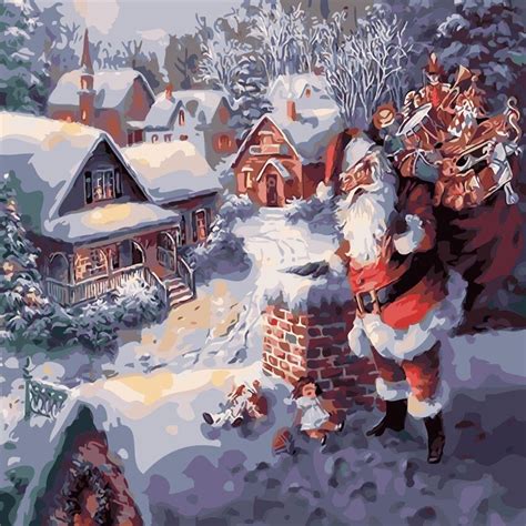 Santa Claus Giving Oil Painting By Numbers Diy Digital Picture Coloring
