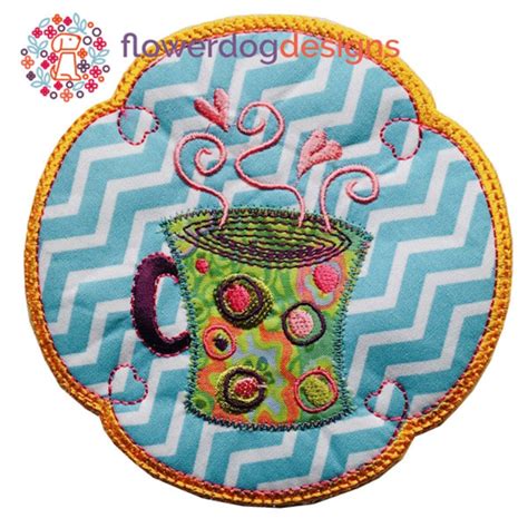 Set Of 4 In The Hoop Mug Rugs Digital Machine Embroidery Etsy Uk
