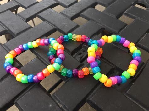Set Of 3 Rainbow Kandi Bracelets Etsy Kandi Bracelets Pony Bead