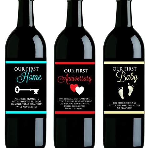 Set Of 3 Firsts Wedding Gift Custom Wine Labels Personalized