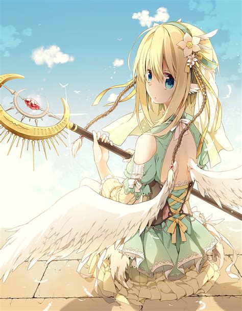 anime anime girls blonde blue eyes wings hd phone wallpaper peakpx