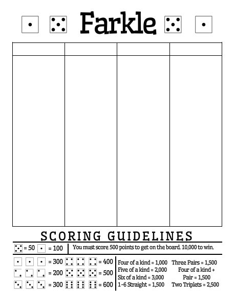 Free Printable Farkle Score Sheet With Included Scoring