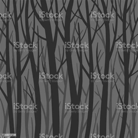 Dark Mystical Background Forest Vector Flat Illustration Trees