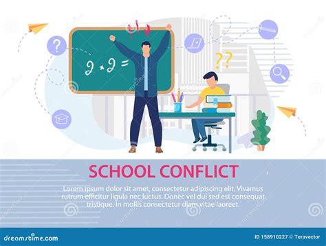 School Conflict Between Teacher And Pupil Poster Cartoon Vector