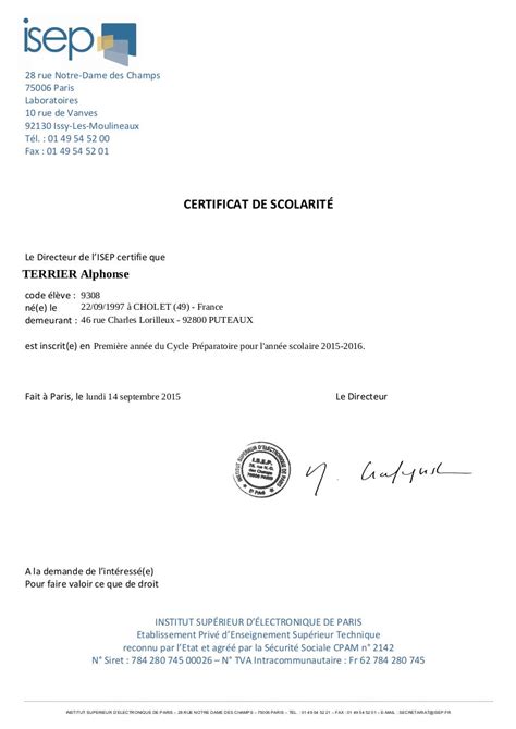 Certificat De Scolarité 1708050464s Par Gilles Carpentier Isep