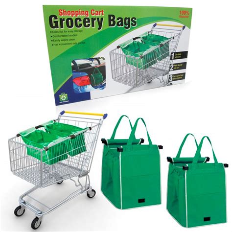 Grab Bag Reusable Shopping Cart Grocery Bags Set Of 2 Clips To Cart