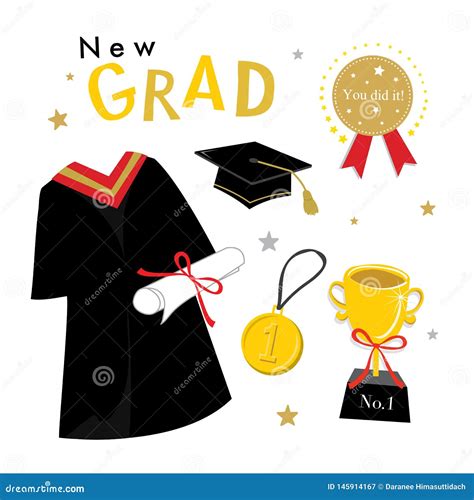 Graduation Day Vector Icon Set Of Celebration Elements In Flat Design