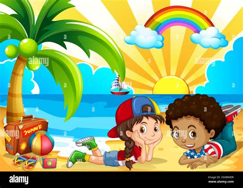 Children Having Fun On The Beach Stock Vector Image And Art Alamy