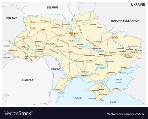 Detailed Colored Road Map Ukraine Royalty Free Vector Image
